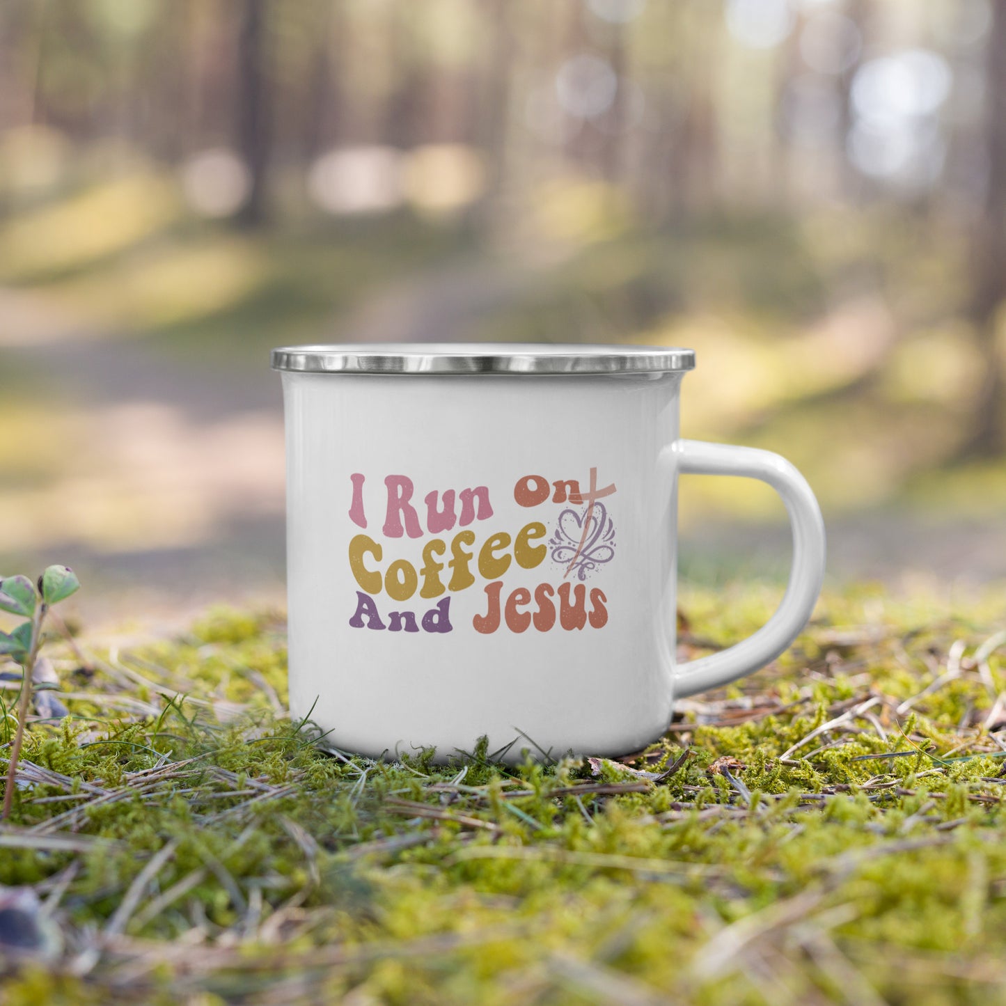 "I Run on Coffee & Jesus" | Enamel White Mug