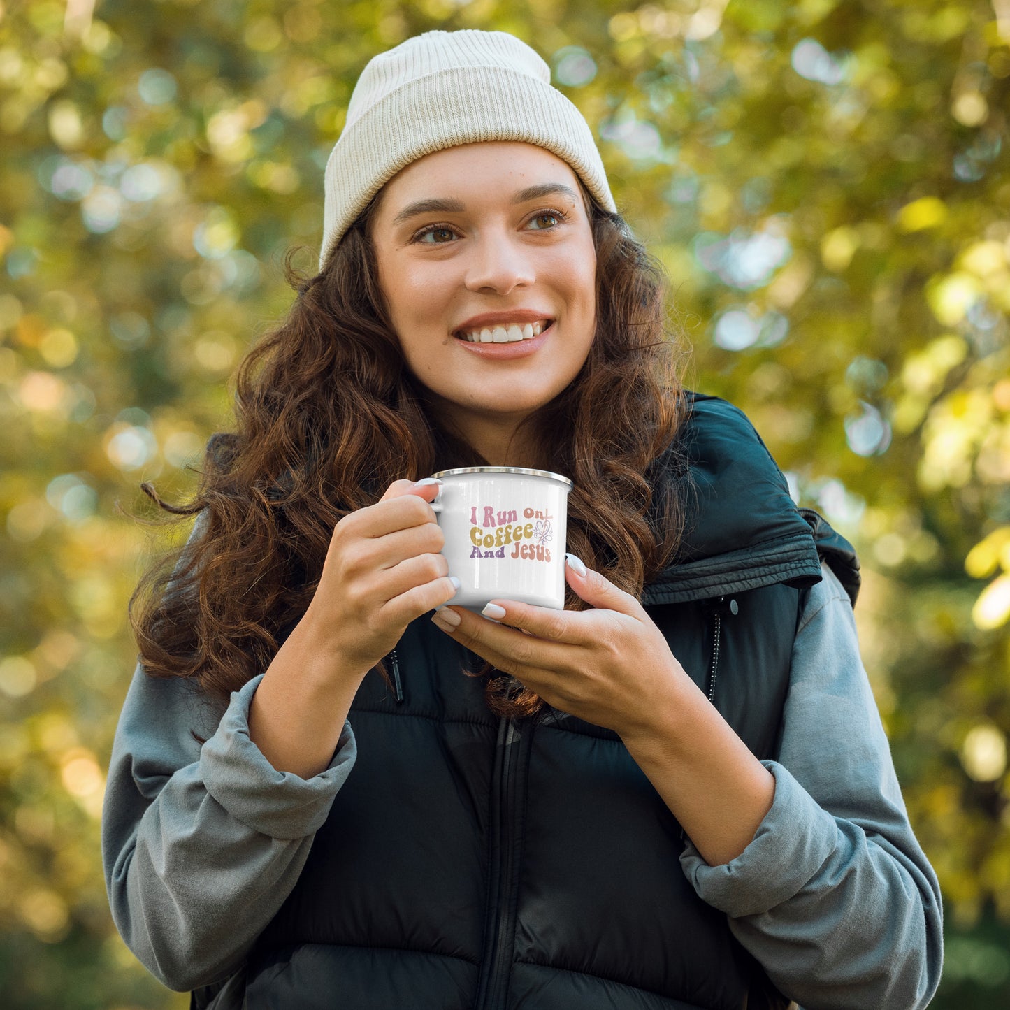 "I Run on Coffee & Jesus" | Enamel White Mug