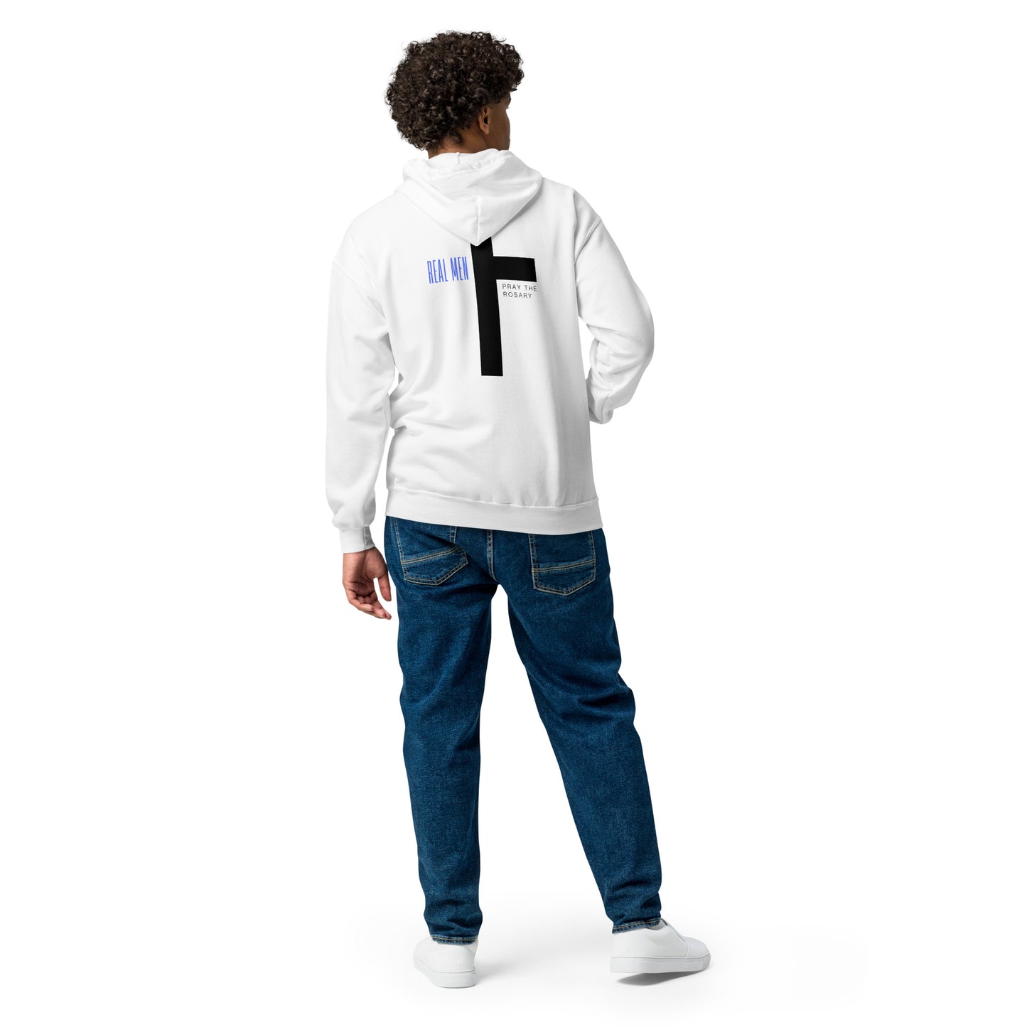 "Real Men Pray the Rosary" | White Heavy Blend Zip Hoodie